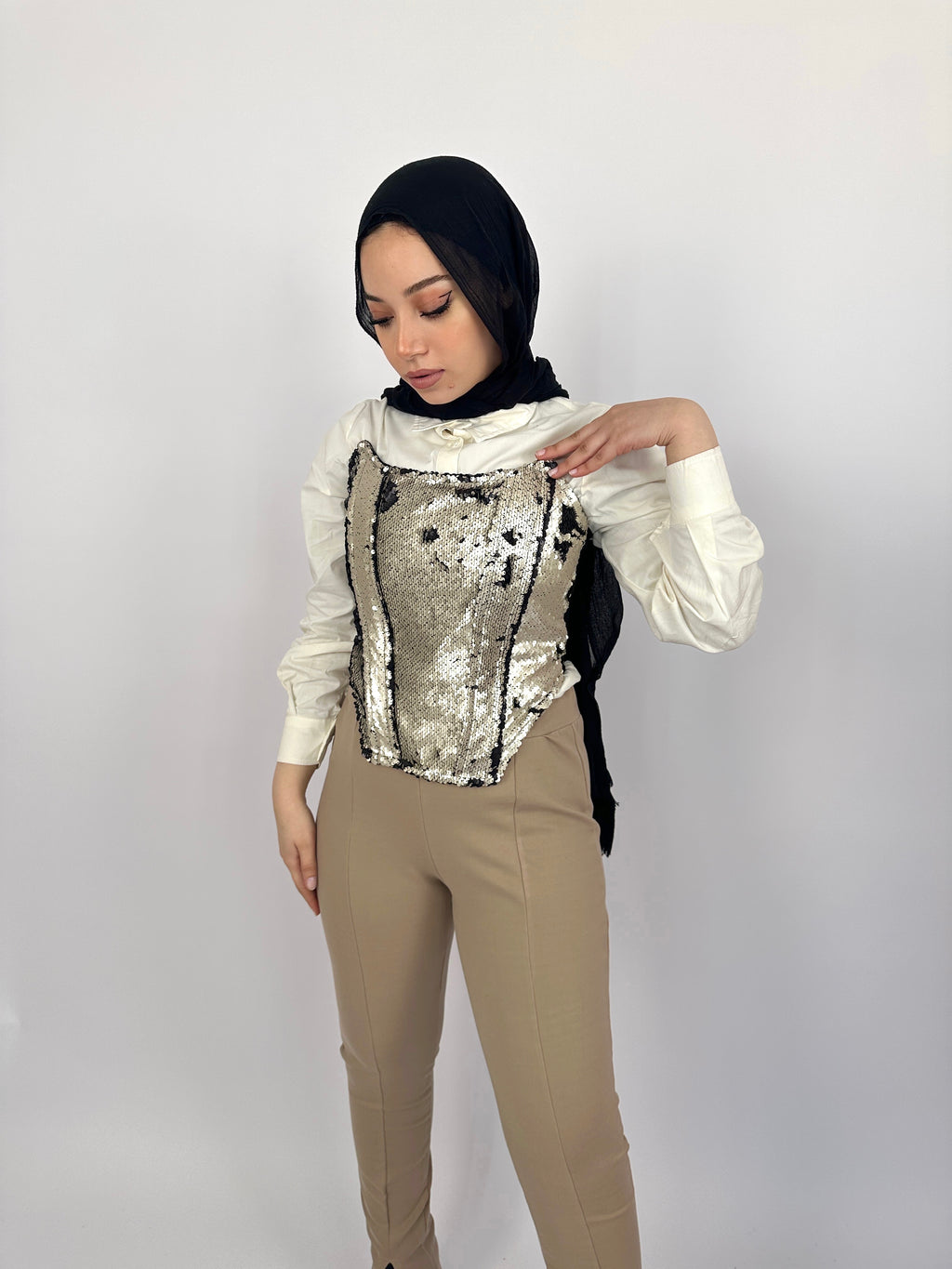Less Me Split Skinny Beige Pants
