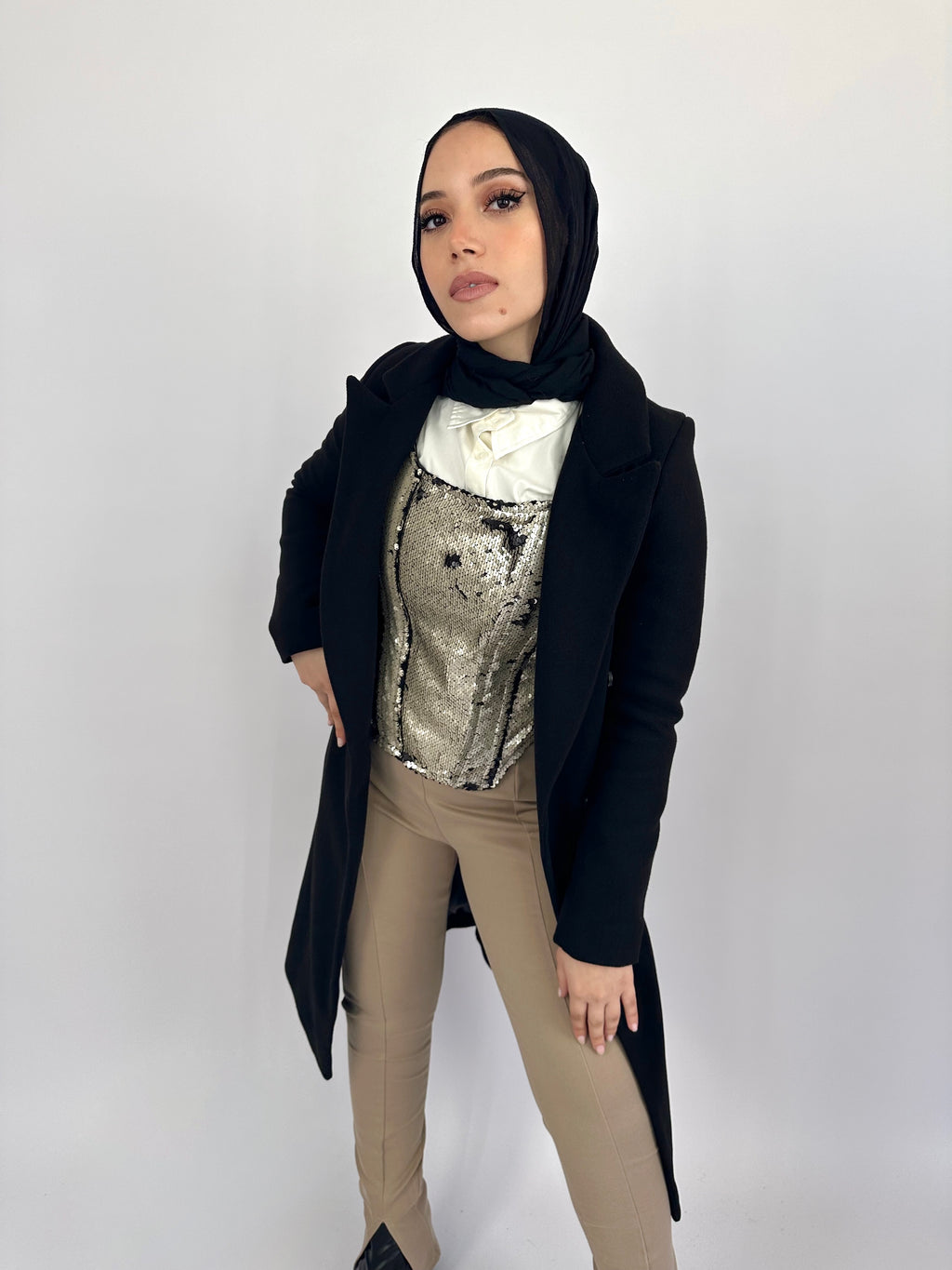 Less Me Split Skinny Beige Pants