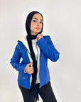 Hooded Leather Jacket Royal Blue