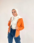 Hooded Leather Jacket Orange