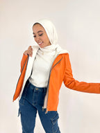Hooded Leather Jacket Orange