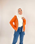 Hooded Leather Jacket Orange