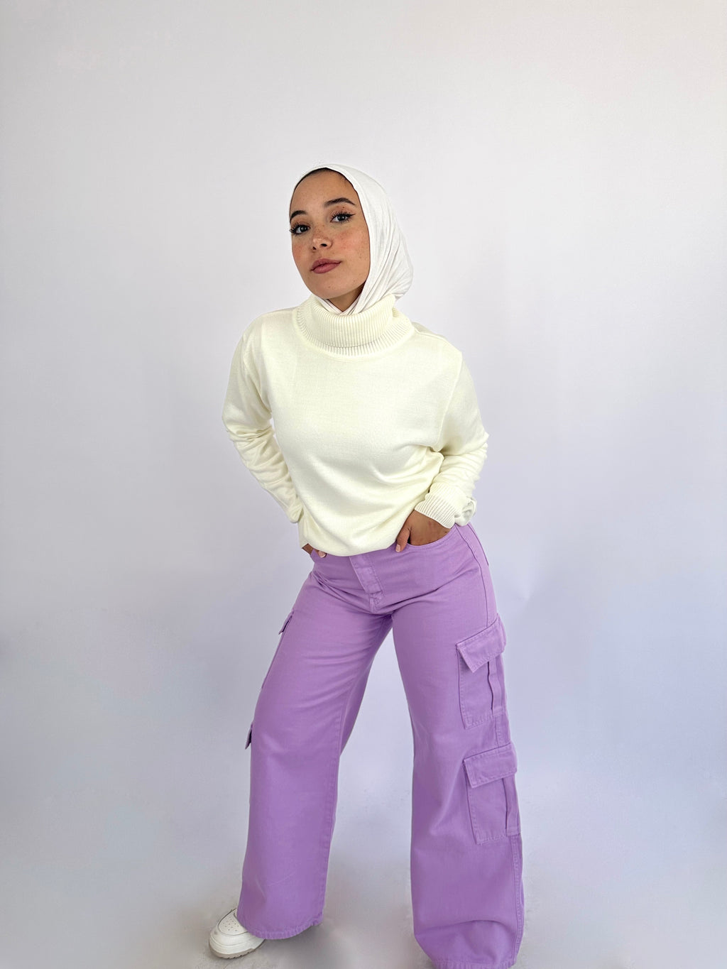Wide Cargo Denim Pants Lavender Lily