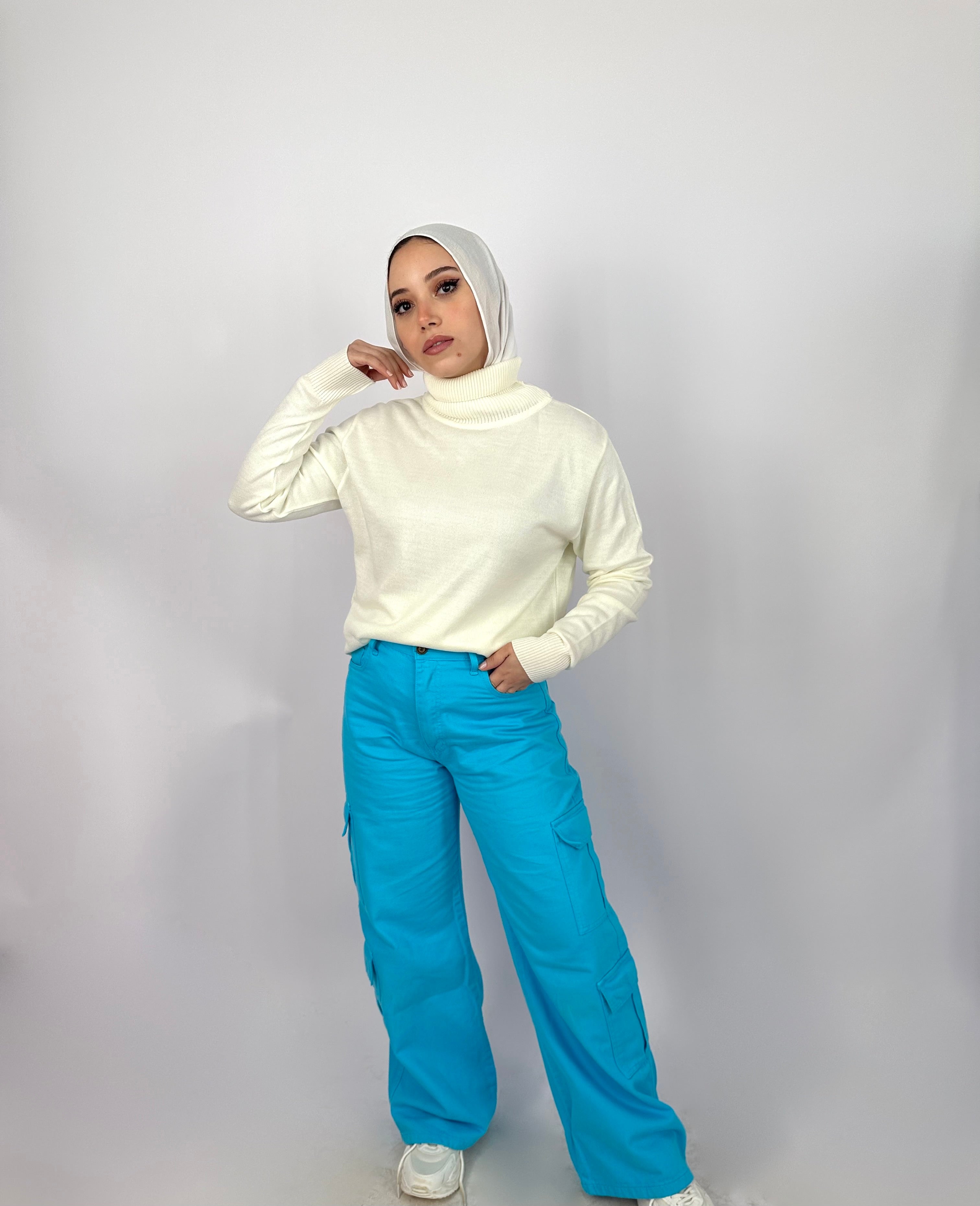 Wide Cargo Denim Pants True Blue
