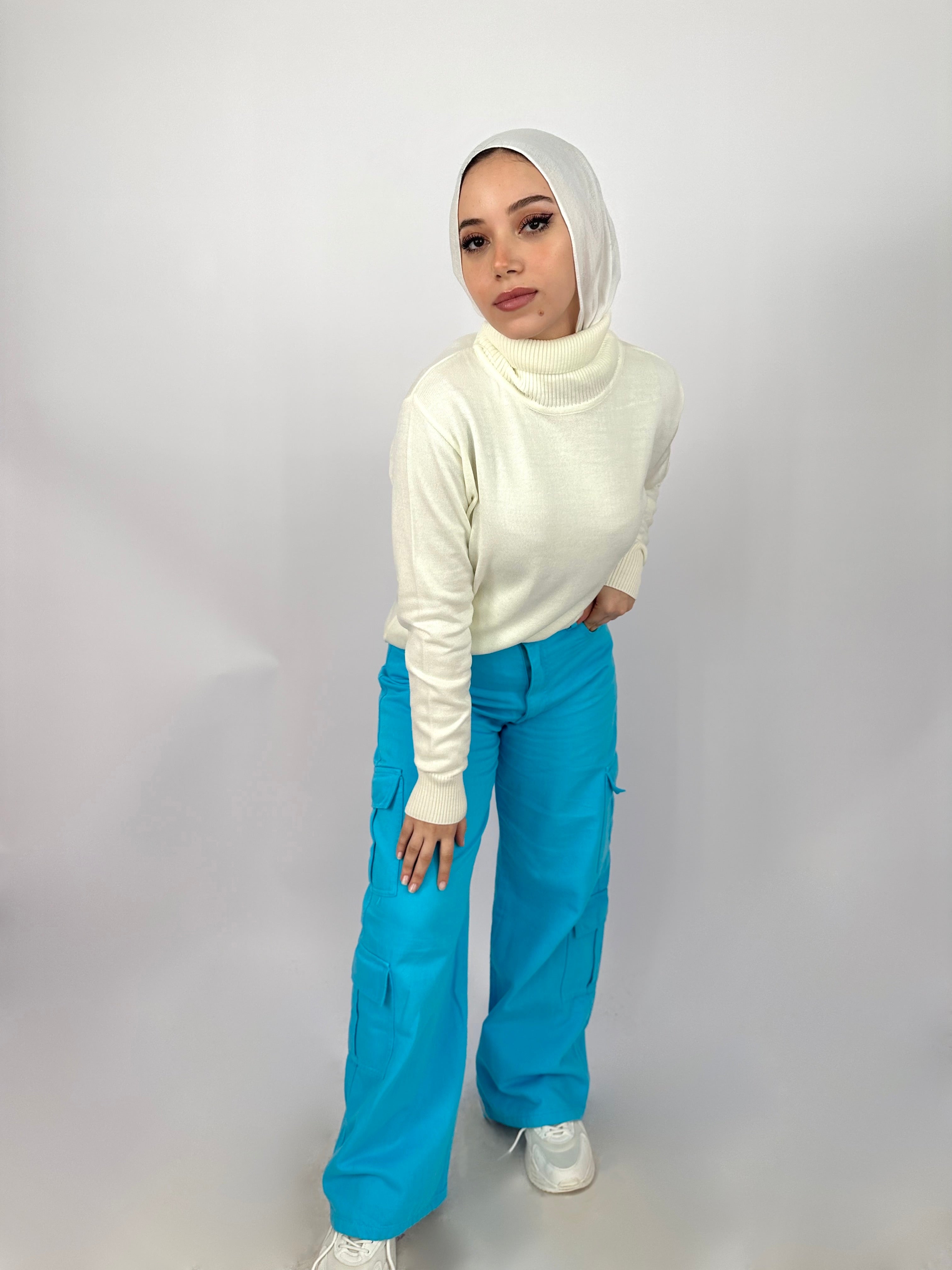 Wide Cargo Denim Pants True Blue