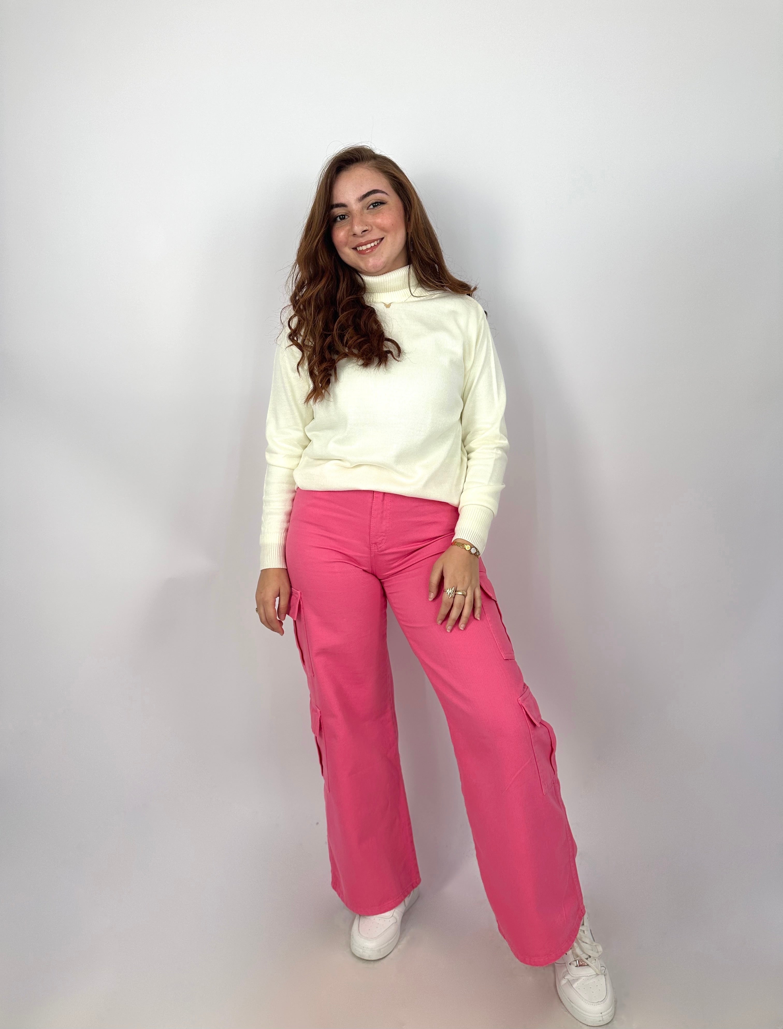 Wide Cargo Denim Pants Cotton Candy
