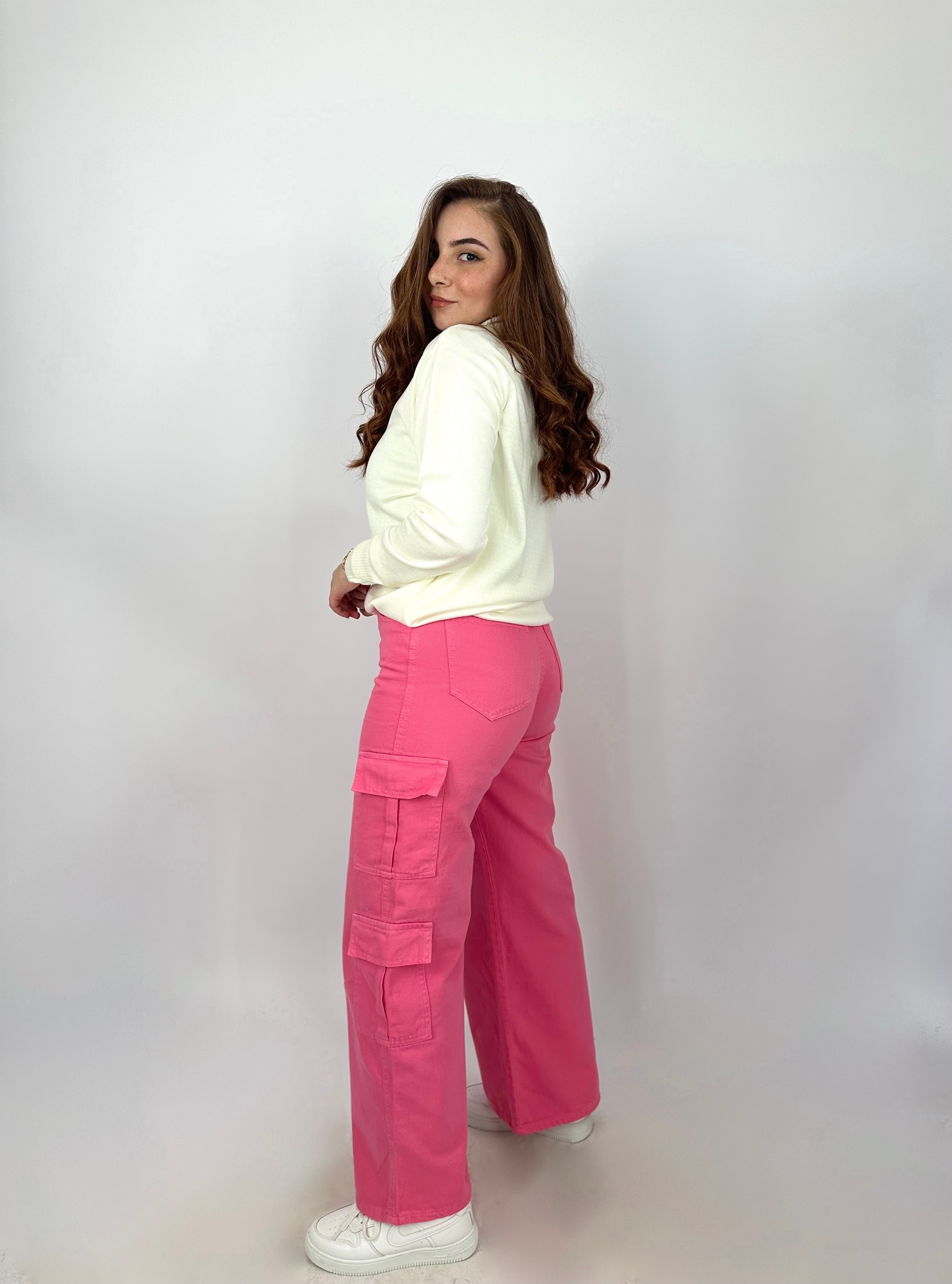 Wide Cargo Denim Pants Cotton Candy