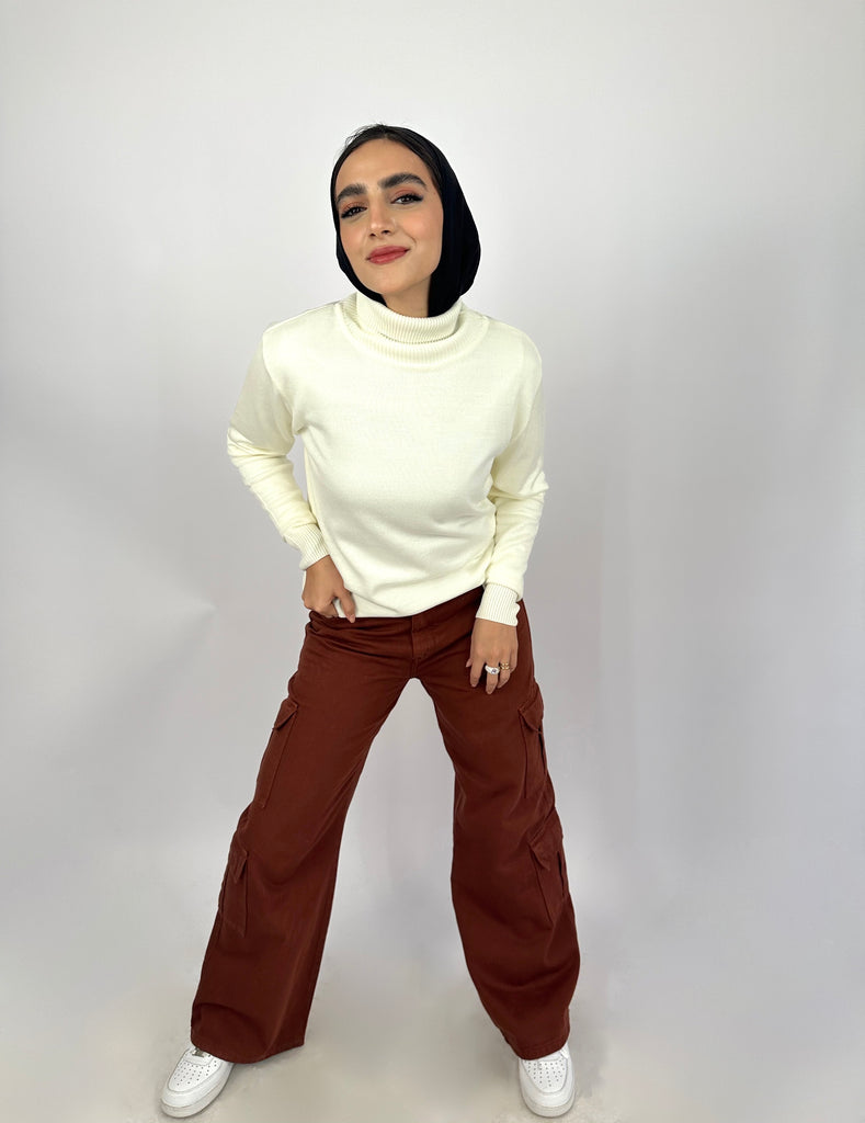 Wide Cargo Denim Pants Maple