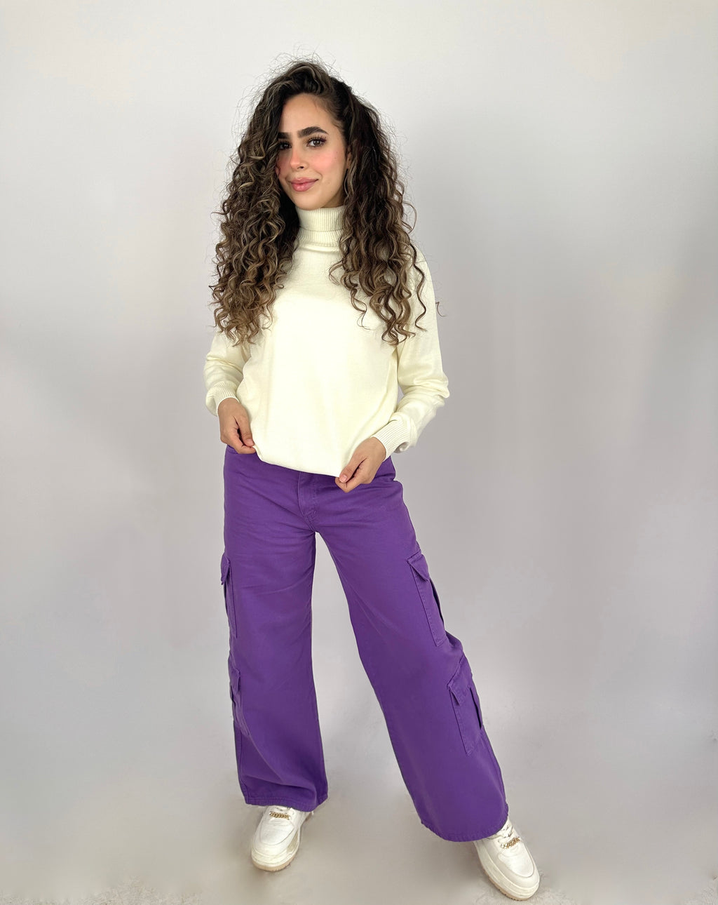 Wide Cargo Denim Pants Taro Cream