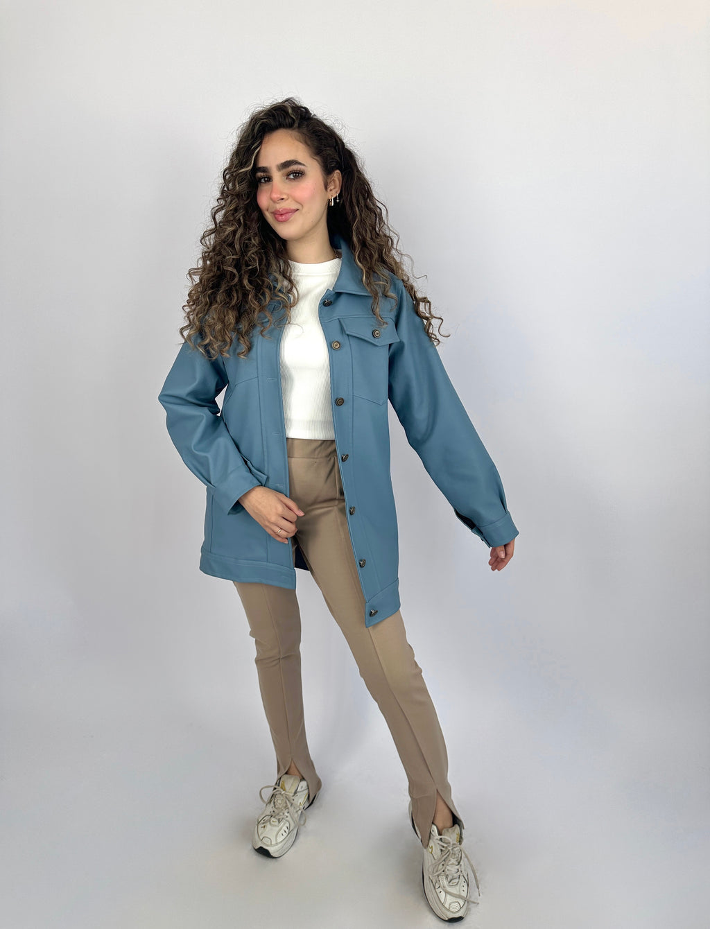 Less Me Split Skinny Beige Pants