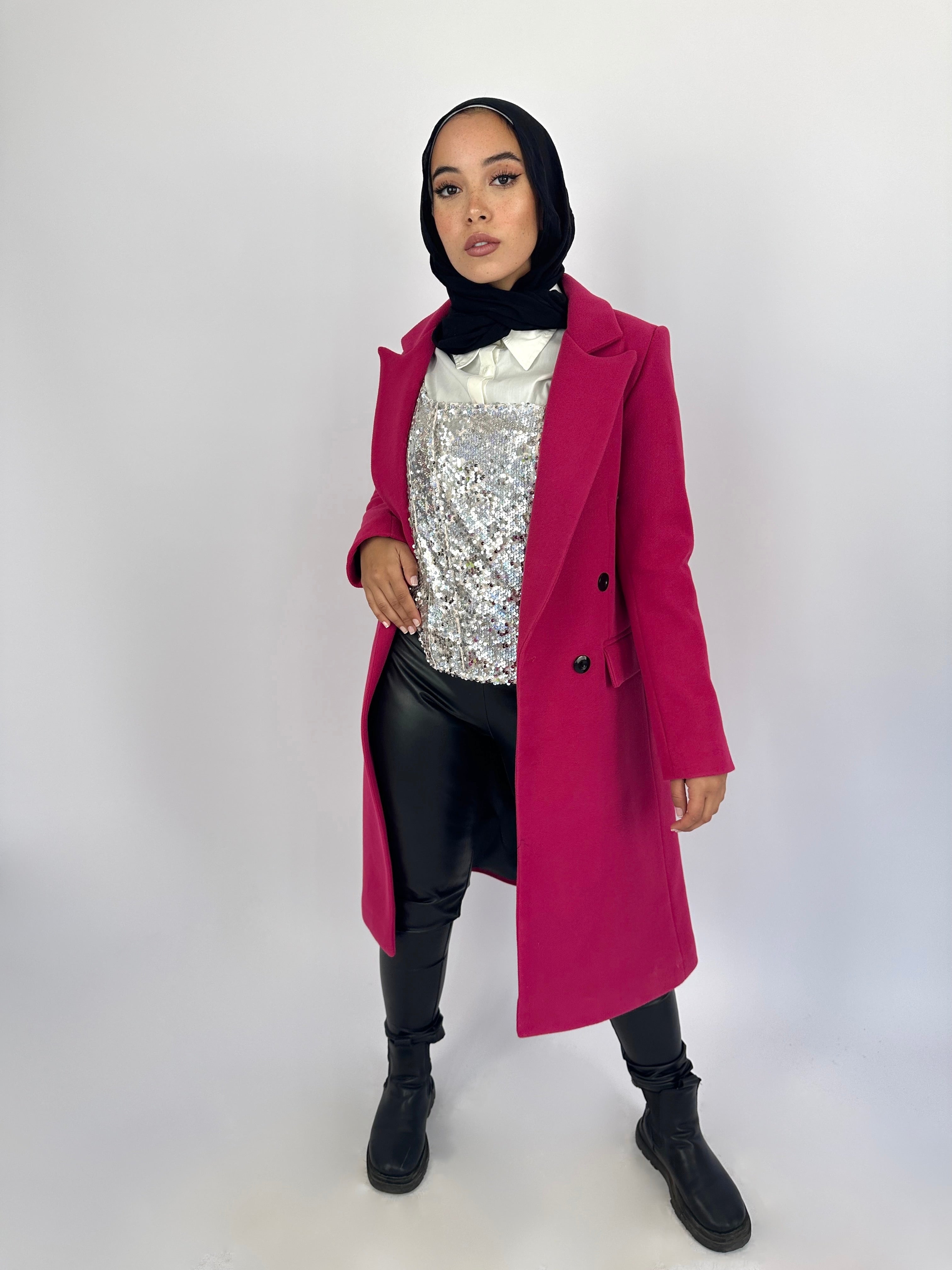 French Curves Coat Hot Pink