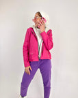 Hooded Leather Jacket Fuchsia