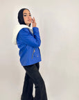 Hooded Leather Jacket Royal Blue