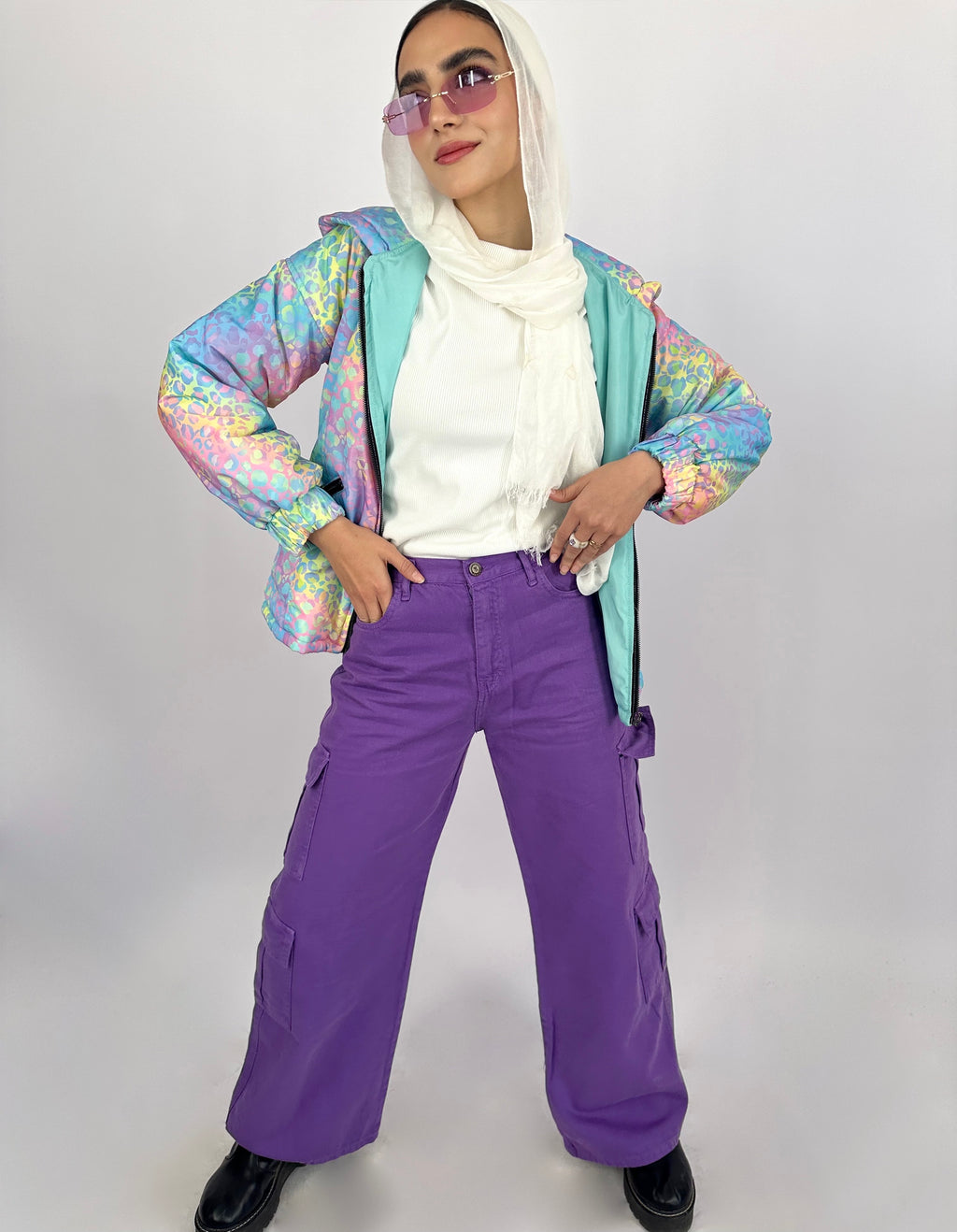 Wide Cargo Denim Pants Taro Cream