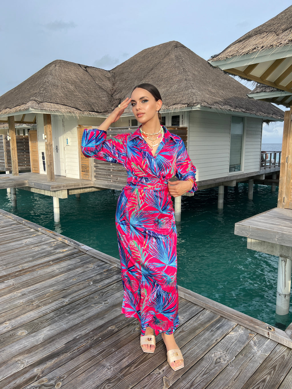 Fuchsia Palms Dress
