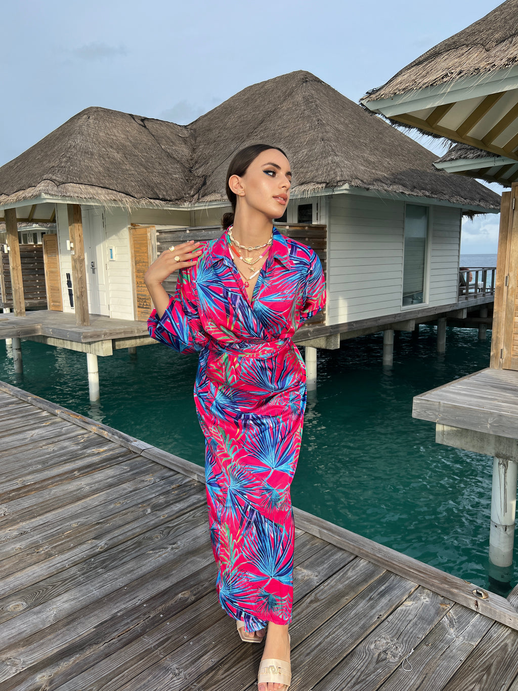 Fuchsia Palms Dress