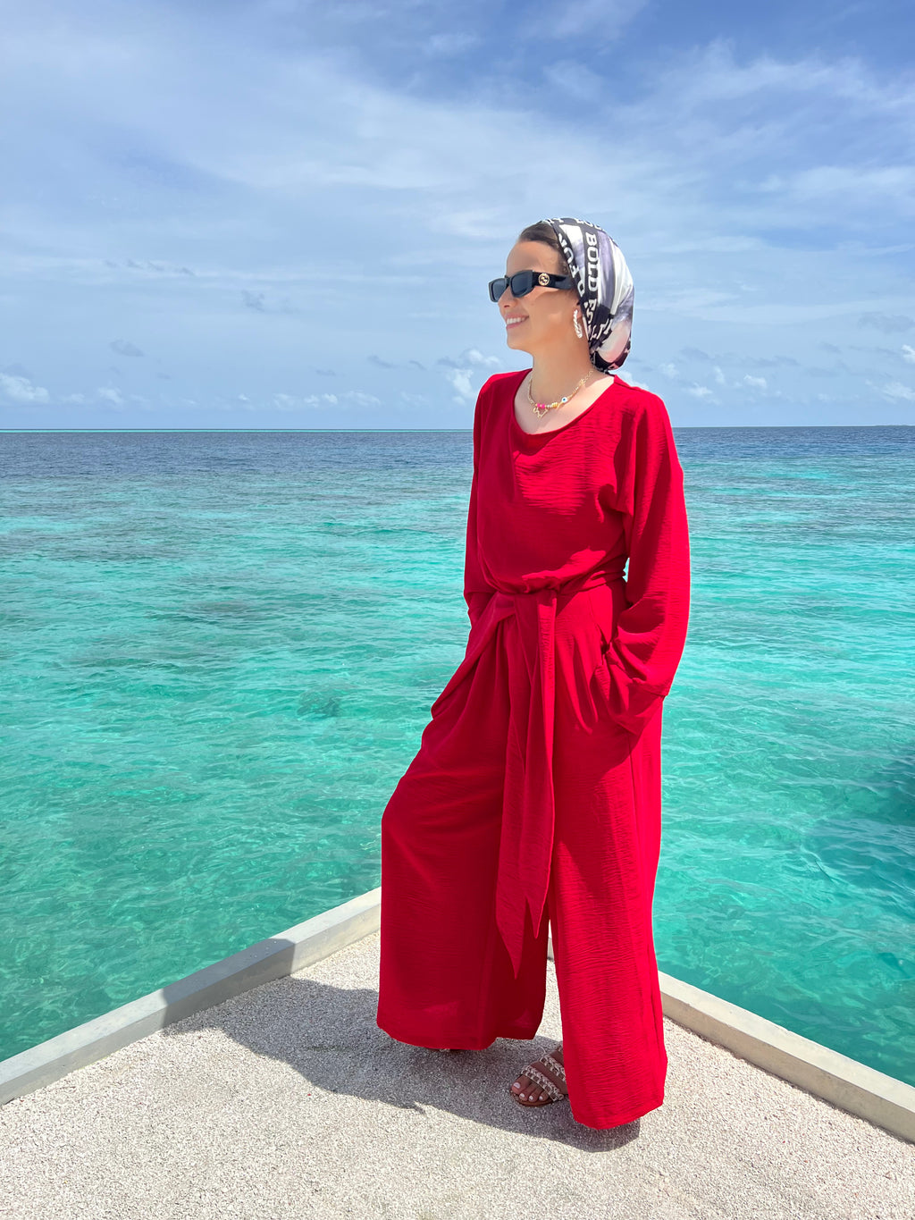 Wrap It Jumpsuit Cherry