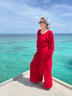Wrap It Jumpsuit Cherry