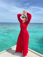 Wrap It Jumpsuit Cherry