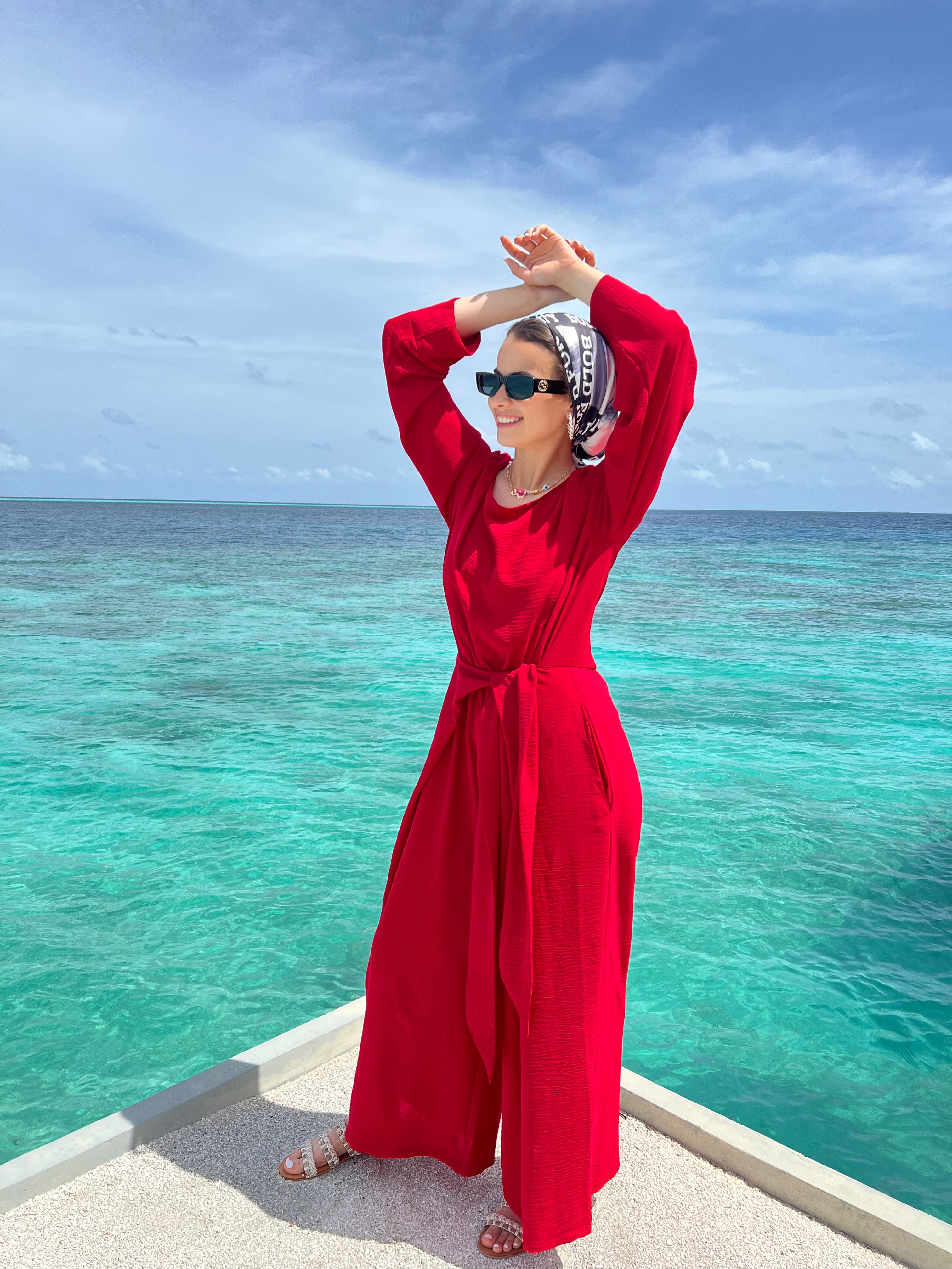 Wrap It Jumpsuit Cherry