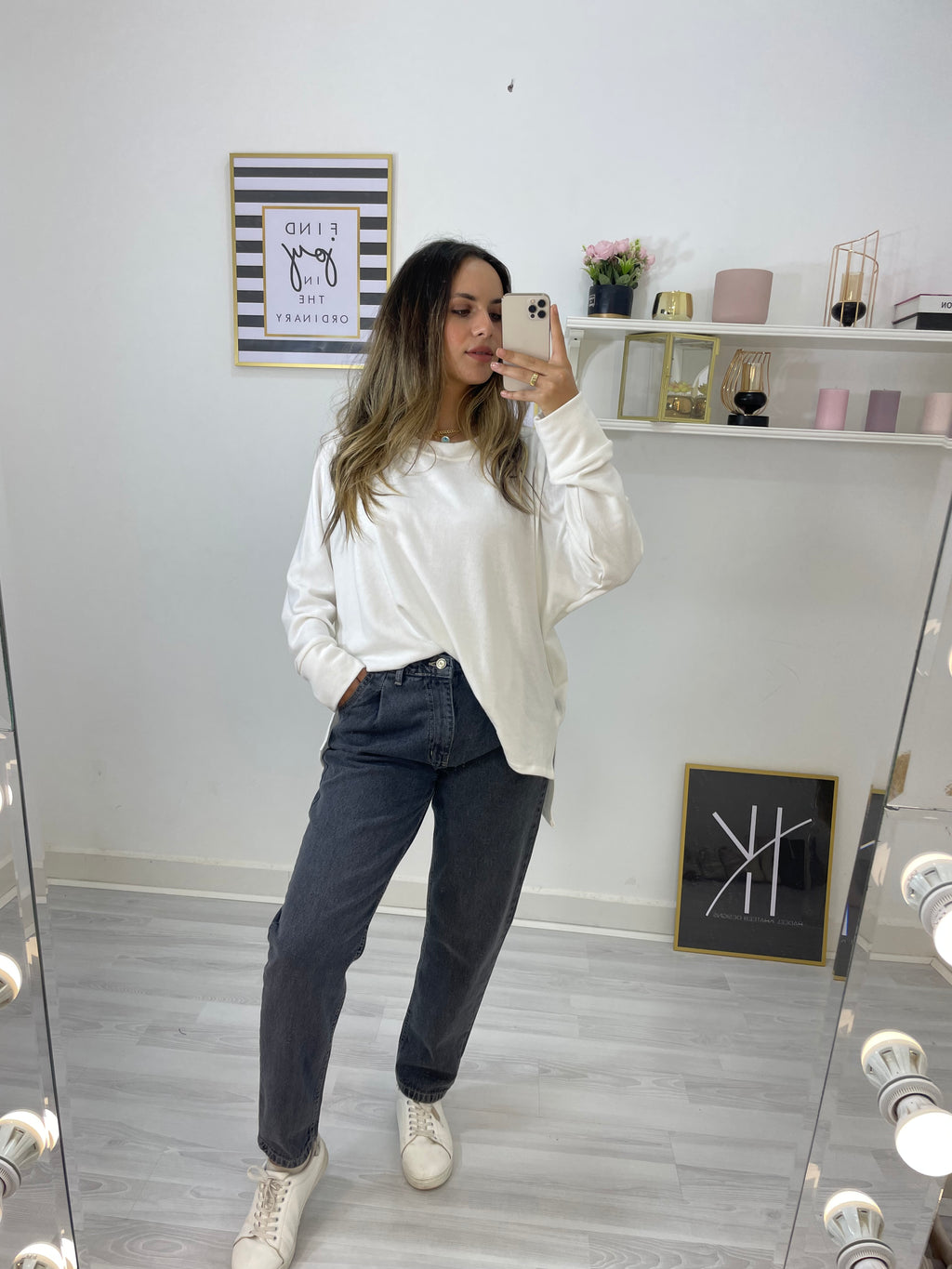New Mom Fit Jeans Pants Greyish Black