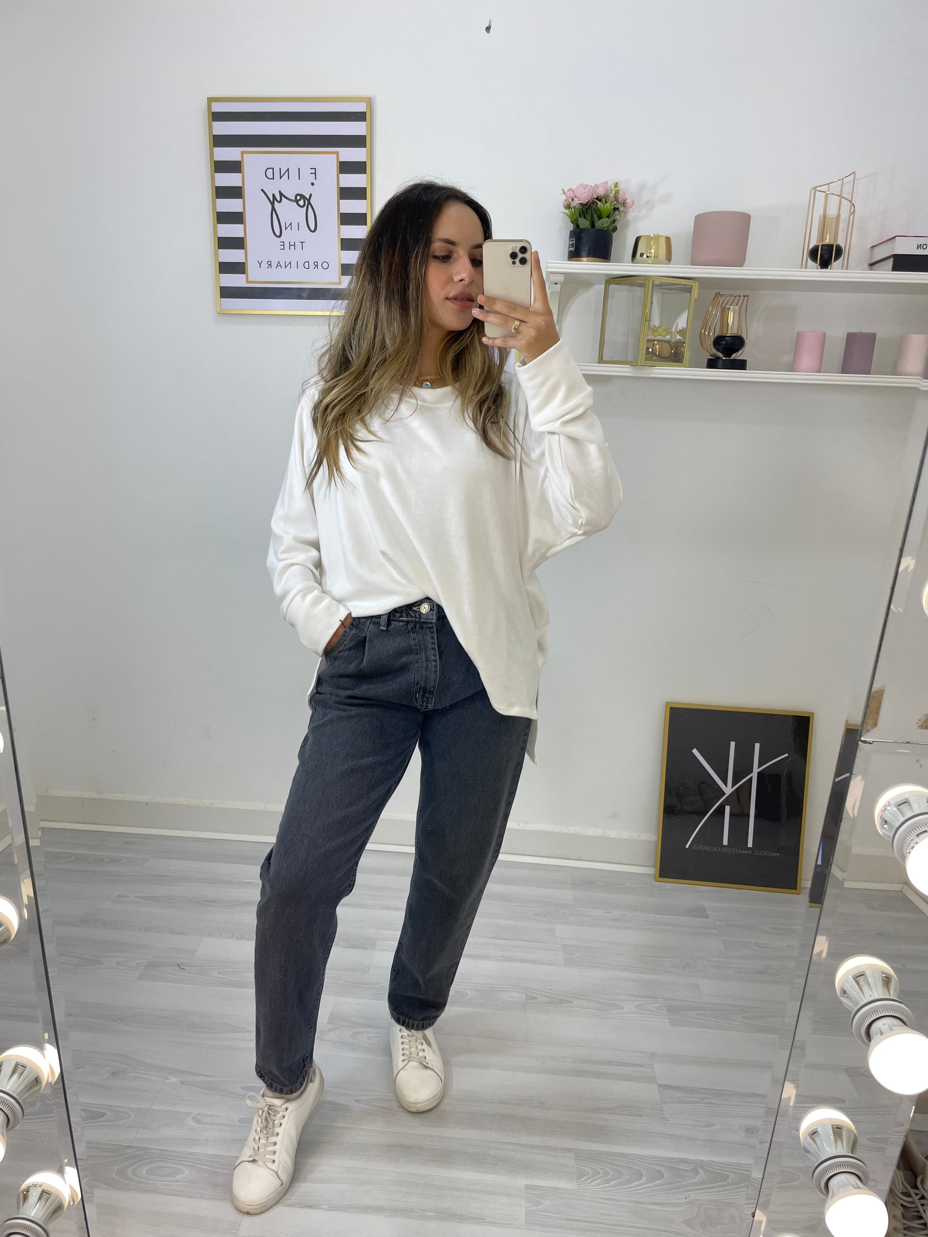 New Mom Fit Jeans Pants Greyish Black