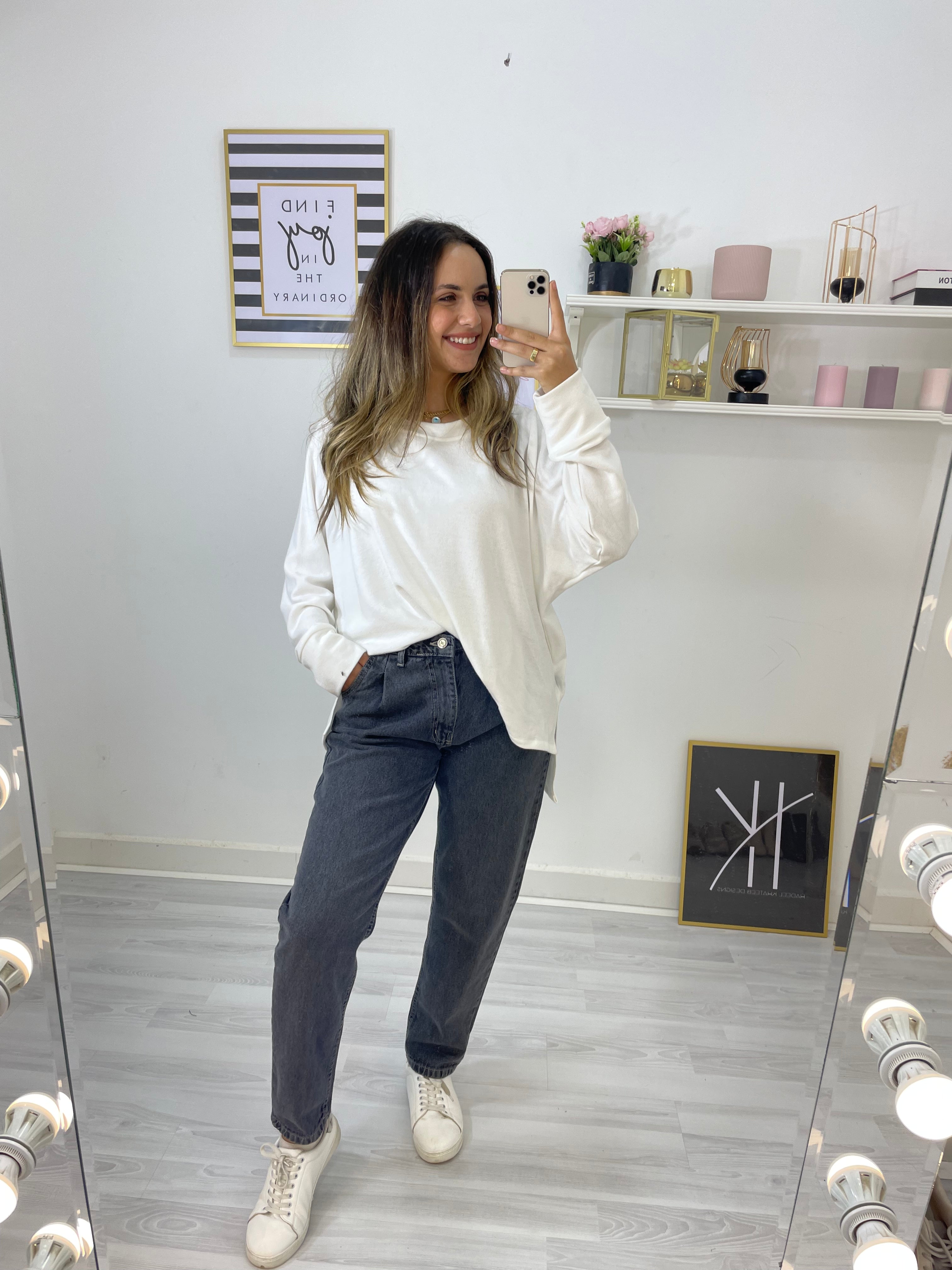 New Mom Fit Jeans Pants Greyish Black