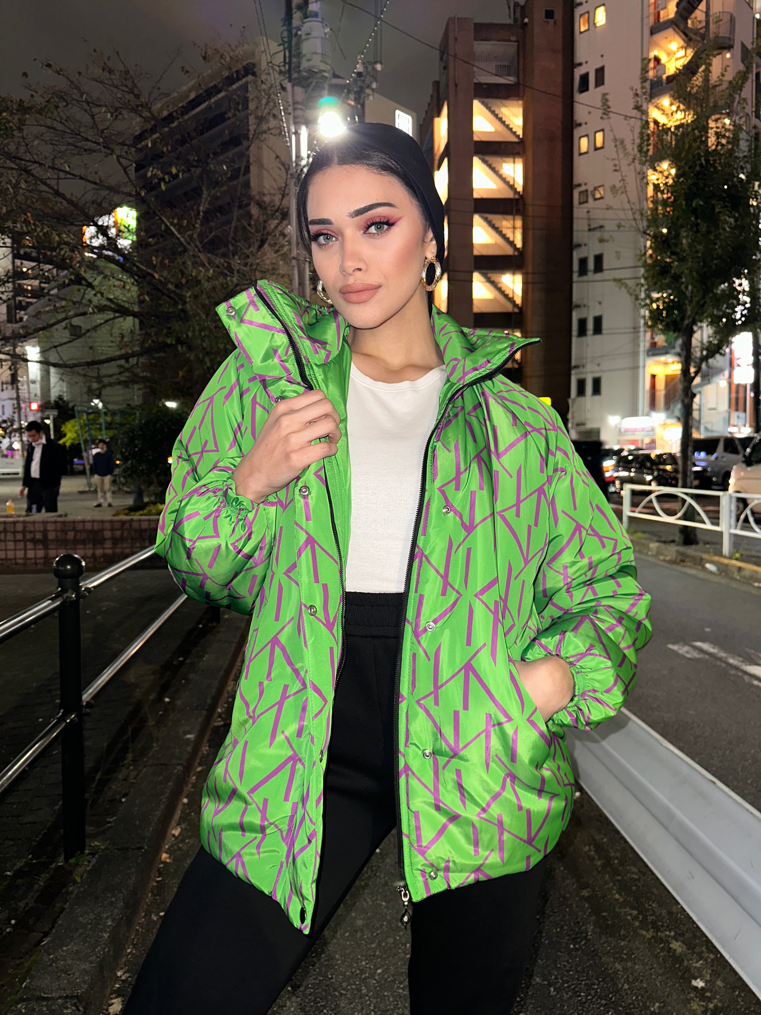 Monogram Puff Waterproof Jacket Neon Plum