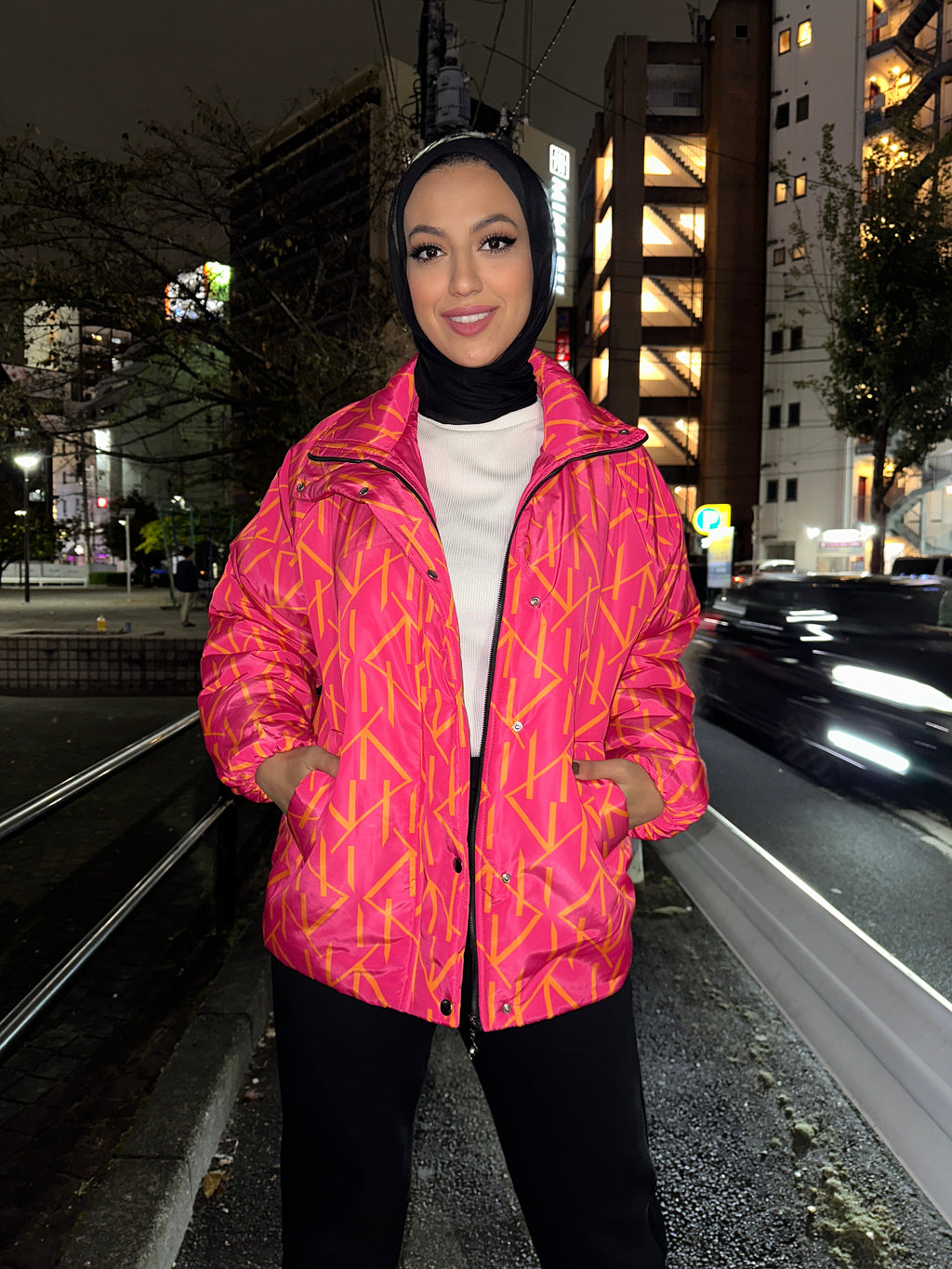 Monogram Puff Waterproof Jacket Pink Sunset