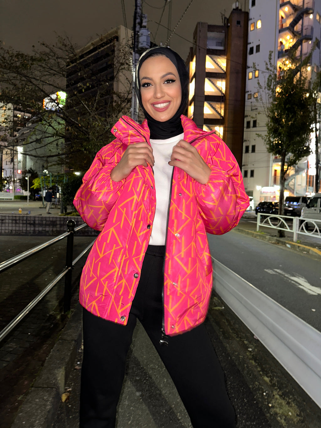 Monogram Puff Waterproof Jacket Pink Sunset