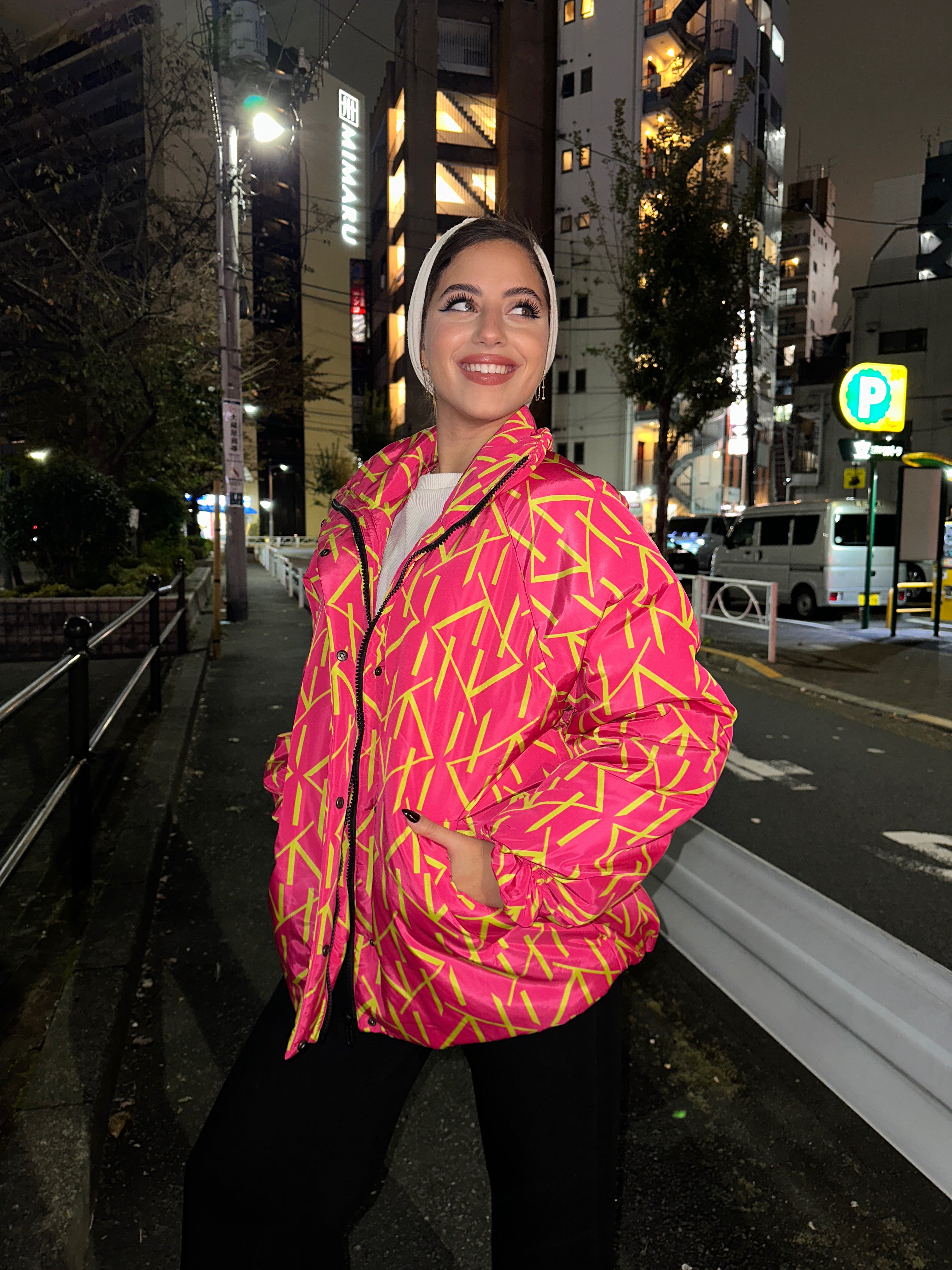 Monogram Puff Waterproof Jacket Pink Sunrise